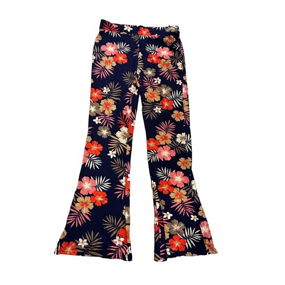 MAZE Tropical Navy Palm Print Flare Leg Pants Size L NEW NWT - Picture 1 of 8